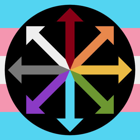 Icon of the Symbol of Chaos, with 8 arrows in different colors of the rainbow.